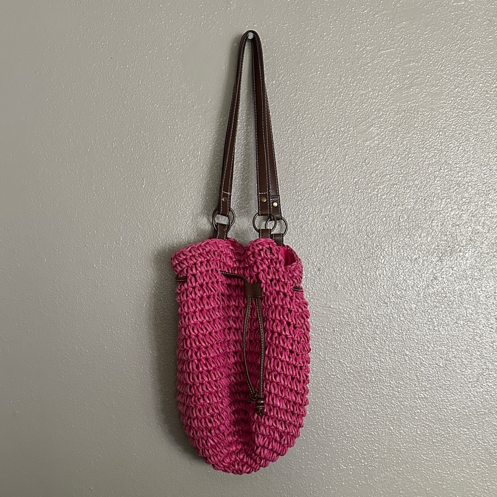 Pink straw Shoulder Bag